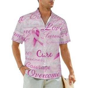 Schattig lint borstkanker bewustzijn herenoverhemden korte mouwen strandshirt Hawaiiaans shirt casual zomer T-shirt XS
