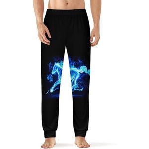 Blue Fire Flaming Horse heren pyjama broek zachte lange pyjama broek elastische nachtkleding broek XL
