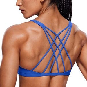CRZ YOGA Sportbeha met bandjes voor dames - Criss Cross Back Padded Medium Support Wireless Gym Cami Workout Yoga Golven blauw S