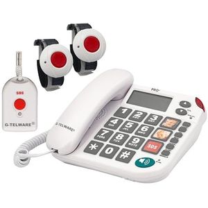 G-TELWARE®PRO+()(wereldprimeur) Stilte SOS-technologie senioren telefoon Noodoproep 2024s/ SOSParam.einstellb. - 2 Armbandsender + 1 Handsender mit Schlaufe, Satingrau, PRO+