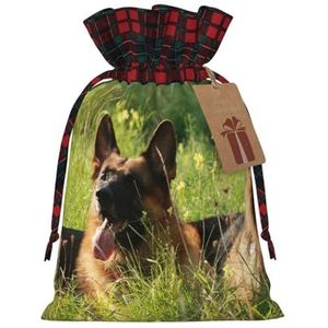 Kerst Drawstrings Gift Bags Duitse Herder Hond Print Kerst Jute Zakken Herbruikbare Gift Zakken Xmas Present Zakken Voor Kerst Thanksgiving Party