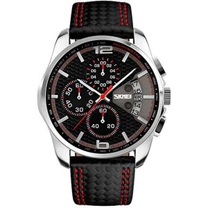 SKMEI Business Waterdicht Quartz Horloge Lederen Mode Mannen Racing Sport Polshorloge (Rood)