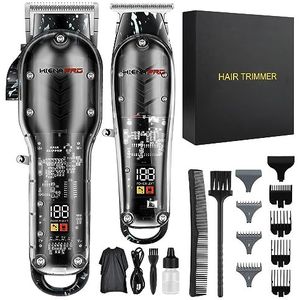 Hiena Pro Tondeuse voor heren + T-Liners tondeuse set, kapper, draadloze professionele haarknipper met led-display, geschenken voor mannen