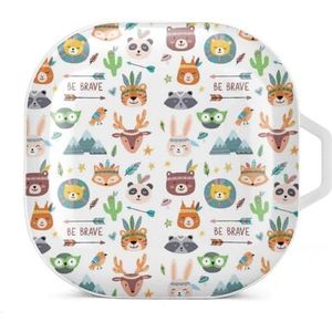 Grappige tribale dieren gezichten oordopjes hoesje compatibel met Samsung hard shell beschermhoes witte stijl