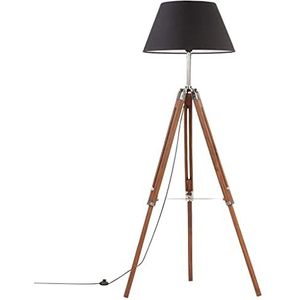 vidaXL Vloerlamp driepoot 141 cm massief teakhout honingbruin en zwart