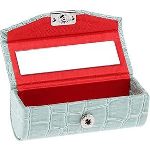 Lederen Lipstick Case Houder Opbergdoos met Spiegel voor Portemonnee Lichtblauw, Grijsachtig Groen, as described, als beschrijving