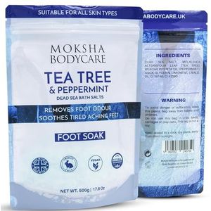 Voet weken met Tea Tree Oil en Dode Zeezout - [Made in UK] Helpt bij de behandeling van nagelschimmels en voetsporters, exfoliërende voet weken voor harde huid, voetspa-bad, schimmelwerende voeten