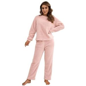 women's fleece pajamas set, Long Sleeve Warm Pjs, Comfy Warm Soft PJs for Women Sets (M,Pink)