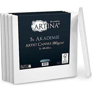 Artina FSC® Gecertificeerd Canvas Schildersdoek - Set van 5 40x40cm Academie Kwaliteit - Dubbel Geprimed Doek 280g/m Gerekt Schildersdoeken Wit
