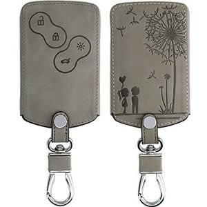 kwmobile autosleutelhoes compatibel met Renault 4-knops autosleutelkaart (alleen Keyless Go) - beschermhoes van imitatieleer - Paardenbloemen Liefde - grijs