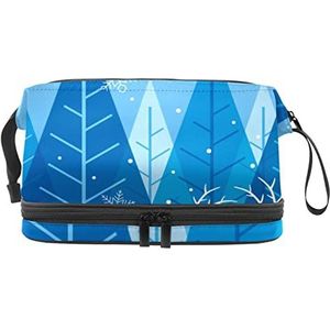 Multifunctionele opslag reizen cosmetische tas met handvat, grote capaciteit reizen cosmetische tas, kerst winter bos blauwe achtergrond met rendier, Meerkleurig, 27x15x14 cm/10.6x5.9x5.5 in