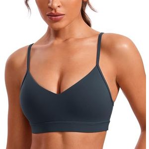 CRZ YOGA Butterluxe V-hals sportbeha's voor dames - Verstelbare dunne bandjes Gevoerde yogatop Basic draadloze camisole echte marine S