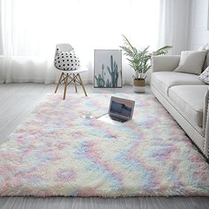 Faux Schapenvacht Tapijt 160x160cm Fluffy Zacht Pluche robuust Uperzachte vochtopname Hoogpolig voor Spelen Kruipmat voor Kwekerij Peuter ​Kinderen, Veelkleurig