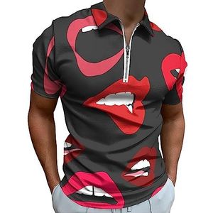 Mond Rood Sexy Lippen Polo Shirt voor Mannen Casual Rits Kraag T-shirts Golf Tops Slim Fit