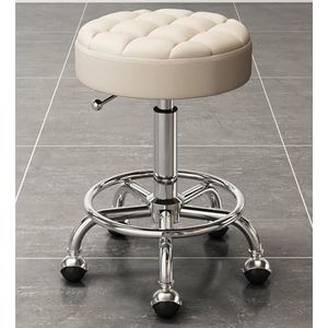 Leer ottoman voetenbank, Hydraulische draaikruk met voetensteun van metaal for salon, massage, kliniek, bar, kantoor, veelkleurig(C)