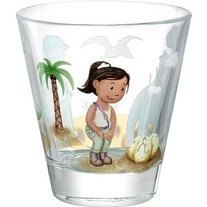 Leonardo Bambini Avventura Drinkglas voor kinderen, kinderbeker met motief van hoogwaardig glas, maat S, inhoud 215 ml, vaatwasmachinebestendig, robuust, kinderglas met dino-motief