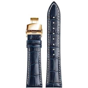 LUGEMA Toplaag Koeienhuid Lederen Armband 19 21mm 22mm Donkerblauwe Horlogeband Compatibel Met Longines L29094920 Horlogeband Horloges Band (Color : Blue gold buckle, Size : 19mm)