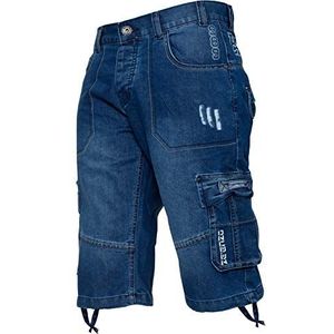 Enzo Cargojeans voor heren, korte broek, vrije tijd, werk, denim, zomer, halve broek, blauw, 36W