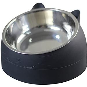 Voerbak voor huisdieren Cat Dog Bowl 15 Graden Opgeheven roestvrijstalen antislip Puppy Base Cat Food Drinking Water Tilt Neck Pet Bowl Voerbakken voor huisdieren (Color : Noir, Size : 200ML)