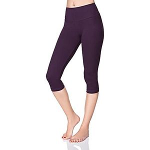 SOFTSAIL Leggings voor dames, 3/4 lengte, capri-katoen, hoge taille, bijgesneden met buikcontrole, yogabroek voor vrouwen, damesleggings voor sport, workout, gym, activewear, Pruim, 38