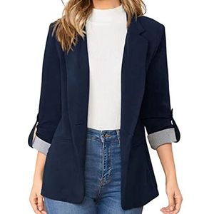 SHINROAD Vrouwen pak jas Revers Zakken Roll-up Mouw dame Blazer Gestreepte Patchwork Manchetten Knop Jas Bovenkleding