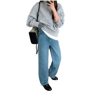 Fleece denim wide leg pants Simple Basic Narrow Version Thickened Velvet Jeans For Women-Vintage Blue-M