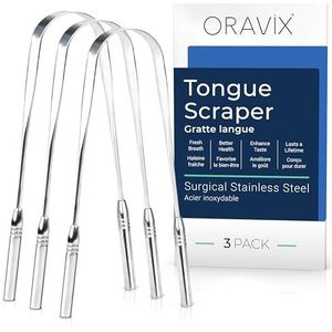 Tongschraper Roestvrijstaal | Drie Stuks | Tong Reiniger | Voor een Frisse Adem en een Betere Mondhygiëne | Roestvrijstalen Tongschraper | Tongue Scraper voor Kinderen en Volwassenen | ORAVIX