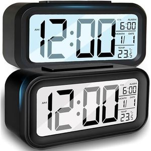 Retoo Digitale wekker met temperatuurweergave en groot led-display, tafelklok voor slaapkamer met datum, werkt op batterijen, elektronische wekker met nachtlampje voor kinderen, volwassenen, zwart