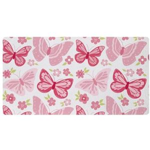 VAPOKF Roze vliegende vlinders bloemenpatroon keukenmat, antislip wasbaar vloertapijt, absorberende keukenmatten loper tapijten voor keuken, hal, wasruimte