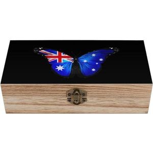 Australische Vlag Vlinder Houten Doos Decoratieve Houten Opbergdoos Sieraden Doos Met Scharnierend Deksel