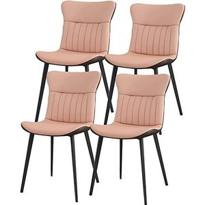 GEIRONV Moderne eetkamerstoelen set van 4, slaapkamer woonkamer stoelen mat leer gestoffeerde stoelen koolstofstalen poten keukenstoel Eetstoelen (Color : Pink, Size : 42x46x83cm)
