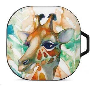 Aquarel giraffe oordopjes hoesje compatibel met Samsung hard shell beschermhoes zwart-stijl