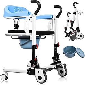 Rolstoel voor patiëntenlift, transportstoel voor thuis Draagbare douchestoel met 180 ° gesplitste stoel aan het nachtkastje, voor ouderen met een handicap