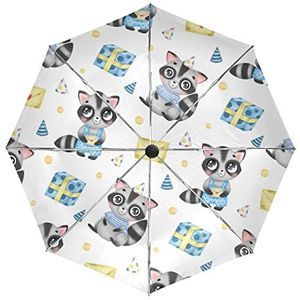 Leuke Cartoon Baby Wasbeer Paraplu Automatisch Opvouwbaar Auto Open Sluiten Paraplu's Winddicht UV-bescherming voor Mannen Vrouwen Kinderen