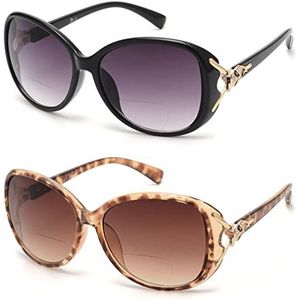 JM Klassieke Bifocale Lezen Zonnebril Lezer Bril voor Vrouwen UV Bescherming Outdoor, Zwart+bruin, Eén maat