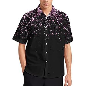 Roze Vallende Deeltjes Op Donker Hawaiiaans Shirt Voor Mannen Zomer Strand Casual Korte Mouw Button Down Shirts met Zak
