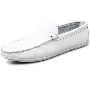 Loafers for heren Ronde neus Effen kleur PU-leer Rijschoenen Antislip Flexibele antislip Bruiloft instapper (Color : White, Size : 39 EU)