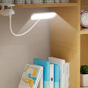 QJUZO Klemlamp voor kinderbed, dimbare ledlamp, bureaulamp met flexibele zwanenhals, leeslamp met klem, voor de kinderkamer, USB oplaadbaar, 2400 mAh touch leeslamp, instelbare helderheid, wit