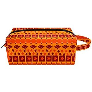 Make-uptas voor dames,lederen make-uptas,reistas voor make-uptas,Oranje etnisch boho geometrisch Afdrukken