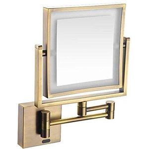 Make-up spiegel voor wandmontage met LED-verlichting, 3-voudige vergroting, 360 graden draaibaar, aan beide zijden uitschuifbaar, 20 cm rechthoek, uitschuifbare arm, voor badkamer (kleur: nikkel,