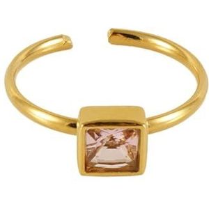 Damesmode roestvrij staal kleurrijke ring titanium staal 18k vierkante liefdesvorm bloemringarmband (Style : Square pink diamonds)