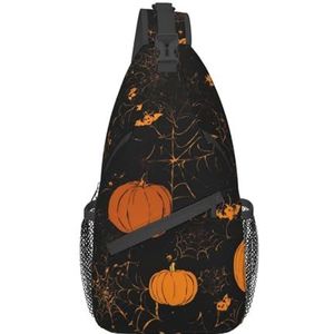 Lichte romantische bloemenprint heuptas voor dames en heren, modieuze crossbody tassen, sling rugzak met verstelbare riem, Halloween Pompoen, Eén maat