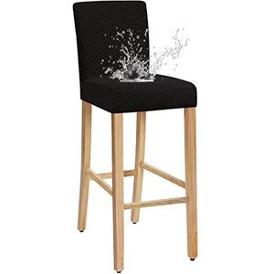 JUNZHE Barstoel krukhoezen, rekbare afneembare wasbare hoes voor korte draaibare eetkamerstoel achterstoel, barkruk stoel (zwart, set van 4)