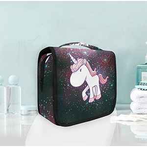 Hangende opvouwbare toilettas Universum Roze Eenhoorn Paard Make-up Reizen Organizer Tassen Case voor Vrouwen Meisjes Badkamer
