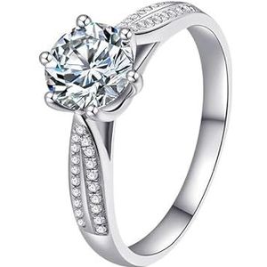 S925 zilveren moissanite ring één karaat diamanten ring eenvoudige temperament ring vrouwelijk (Color : 1Carat white Golden, Size : 8)