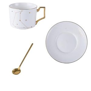 HUYGB Kop en schotel set koffiekop schotel wit en goud porselein theekopjes met roestvrijstalen lepel theekop en schotels (kleur: 8)