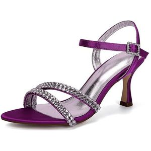 KYEGLO Middenhoge Bruidsschoenen Voor Bruiloften Open Teen, Strass Sandalen Met Bandjes Voor Dames - Ideaal Voor Formele Feesten En Zomerbruiloften,Purper,36