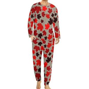 Canada Rode Esdoorn Comfortabele Heren Pyjama Set Ronde Hals Lange Mouw Loungewear met Zakken 6XL