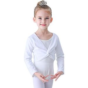 Soudittur Katoenen Klassieke Dans Hartverwarmers Lange Mouwen Dansen Tops voor Kinderen Meisjes Vrouwen (Wit, 125-135 cm)