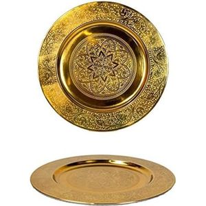 Sidra Oosterse ronde dienblad van metaal, 30 cm, Marokkaans theedienblad in de kleur goud, Oosterse gouden dienblad, Oosterse decoratie op de gedekte tafel